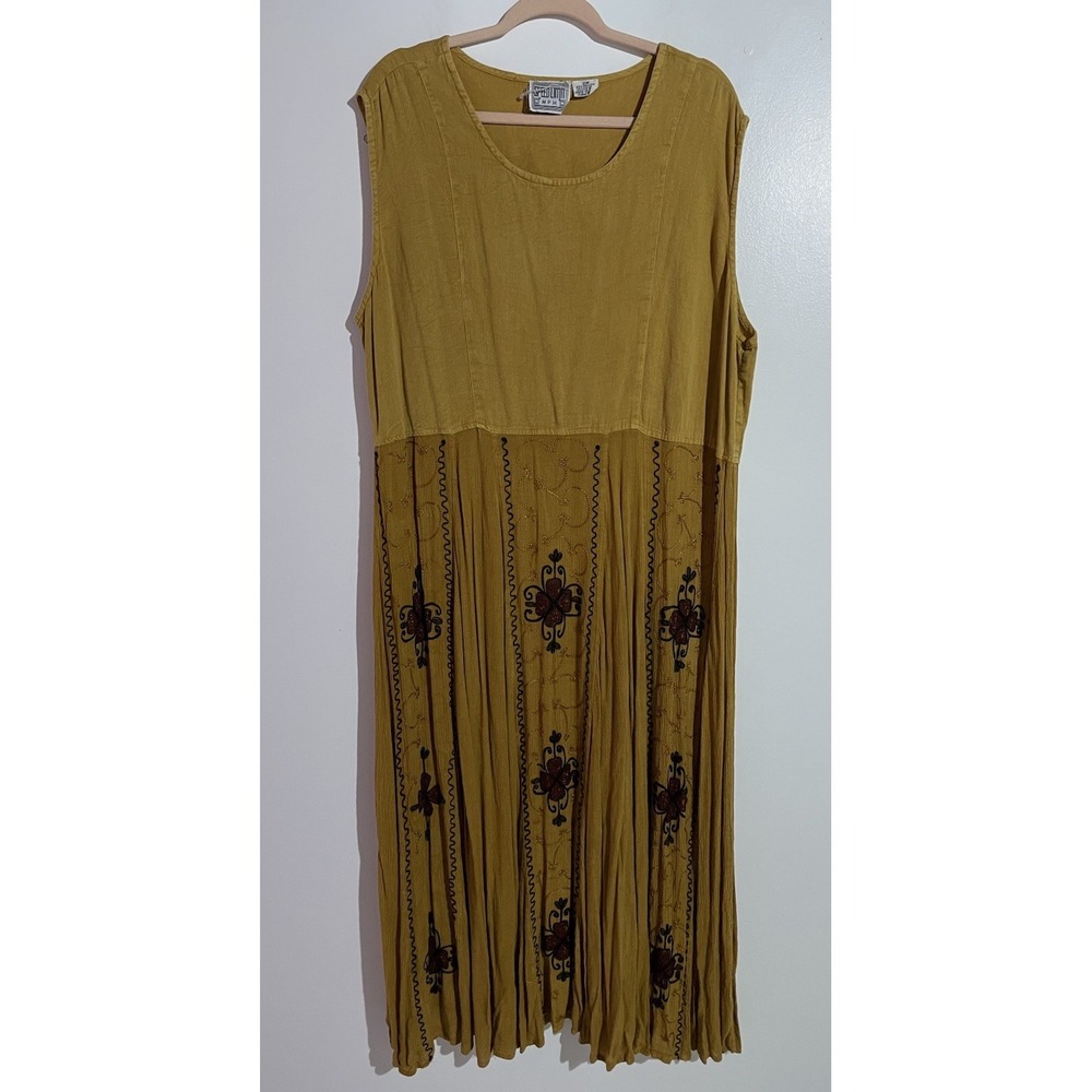 Speed Limit Tank Dress 2X Maxi Boho Hippie Artsy Floral Embroidery Corduroy Top